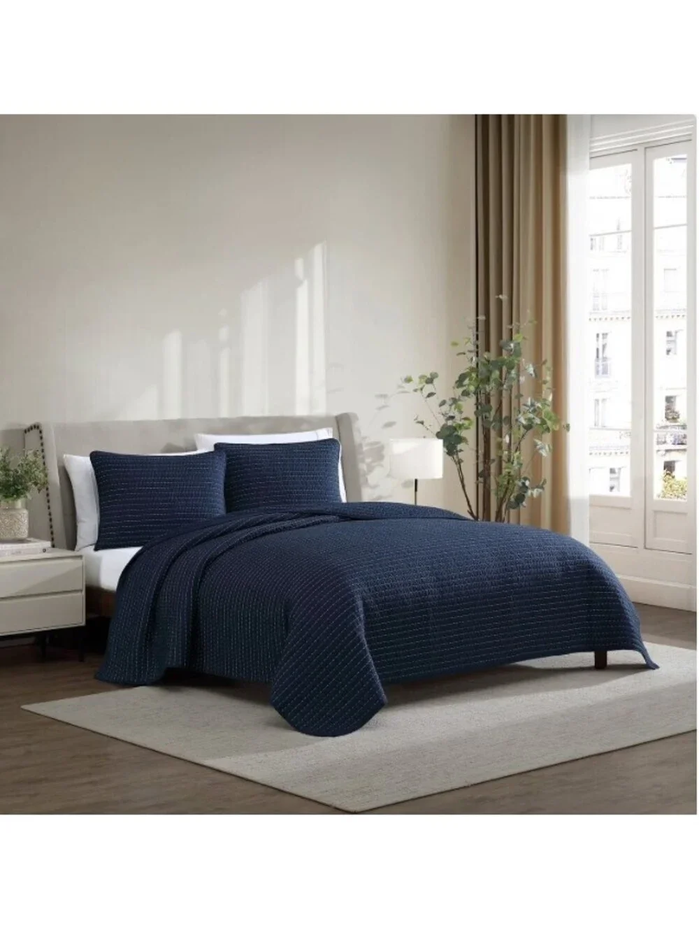 Lenox 3-Piece Quilt Set Navy Blue  FULL/QUEEN